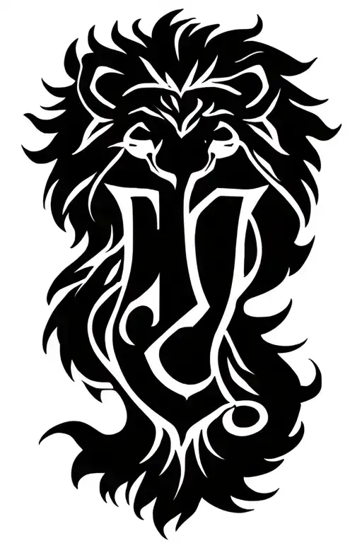 lion hidden letters j and c section scar tattoo design idea
