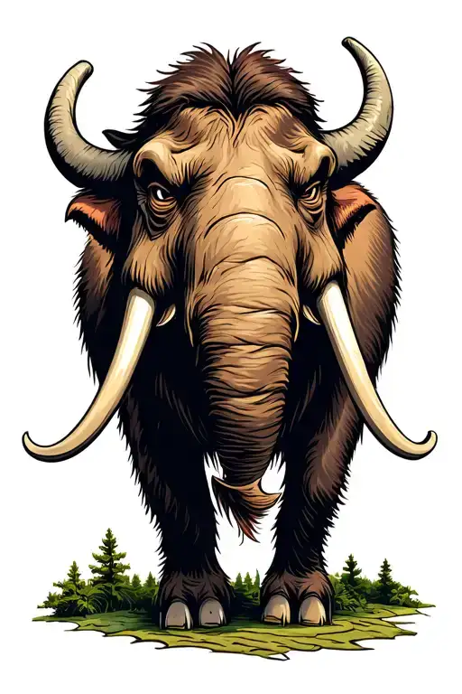create a colored image of a front-facing mammoth head. Make the mammoth look angry tattoo design idea