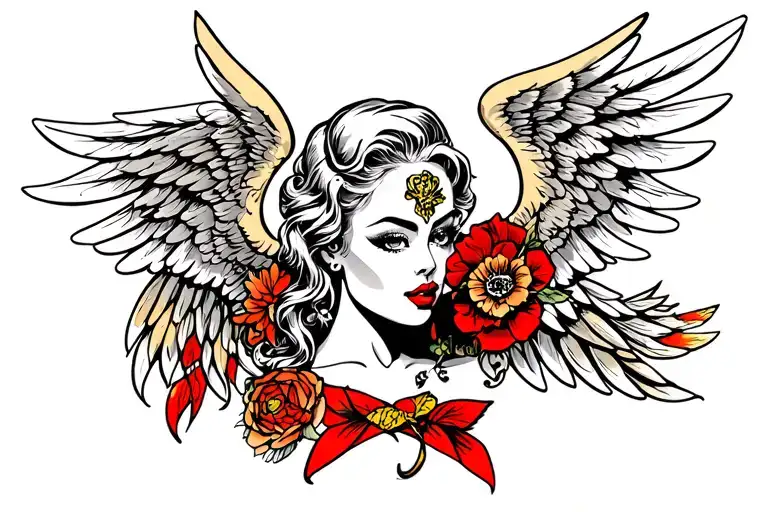 for woman gangster angel tattoo design idea