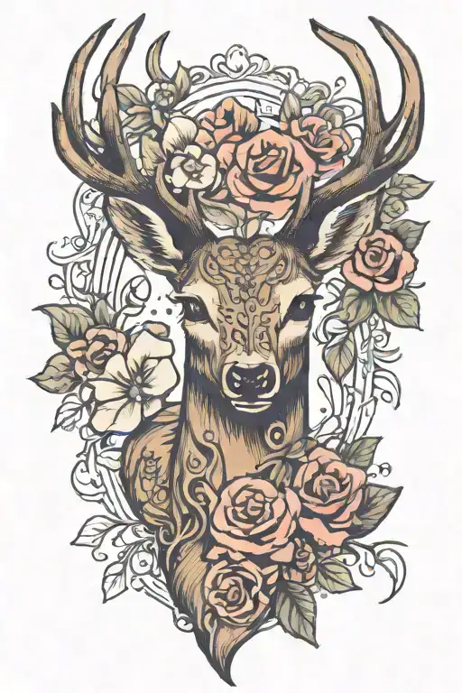 a dead deer with flowers blooming out of its ribcage tattoo design idea