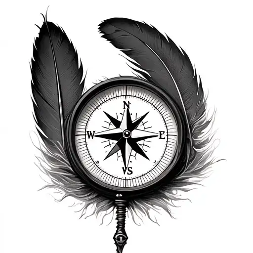 compass with turkey feather tattoo design idea