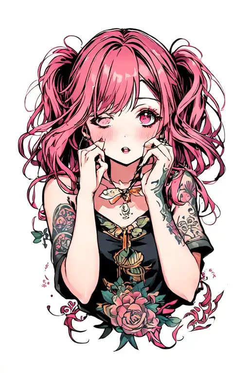 ahegao anime girl tattoo design idea