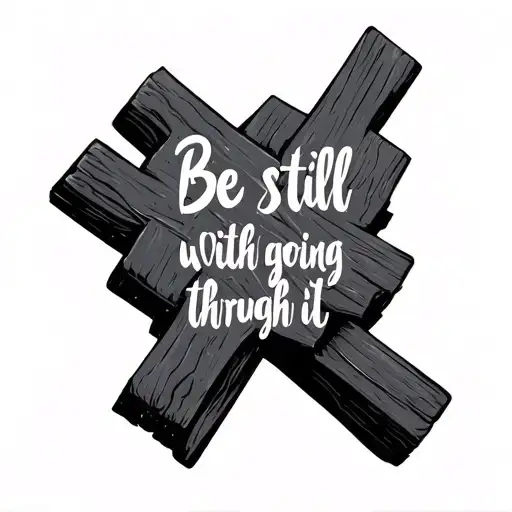 the Bible verse Be still with a cross going through it. fine line and simple tattoo design idea