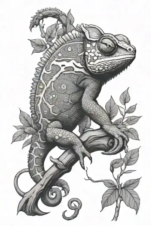 chameleon climbing tattoo design idea