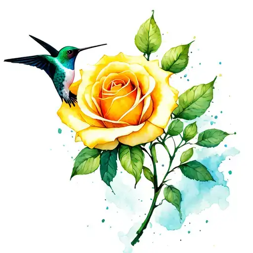 single yellow rose with hummingbird semicolon tattoo tattoo design idea