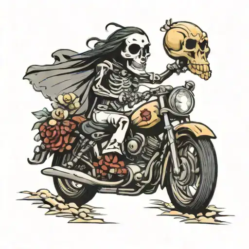 bride groom skeleton motorcycle riding tattoo design idea