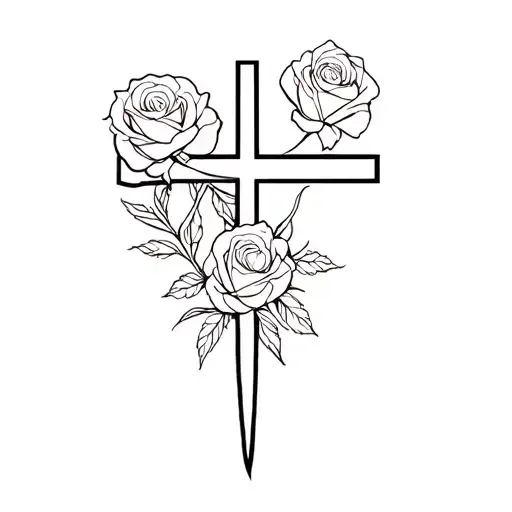 cross and roses in the back tattoo design idea