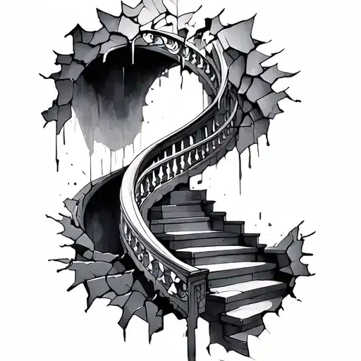 staircase circling around arm sleeve broken with opstikels tattoo design idea