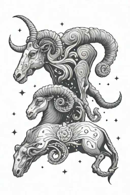 Aries and Capricorn constellation merging tattoo design idea