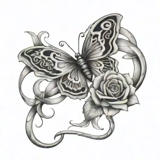 roses butterfly snakes wrapped tattoo design idea