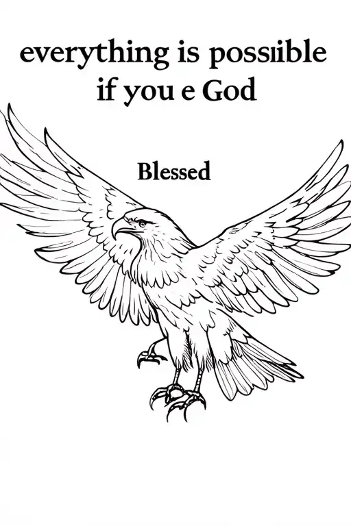 eagle in the phase of transformation combine with Blessed. also write "everything is possible if you love God" tattoo design idea