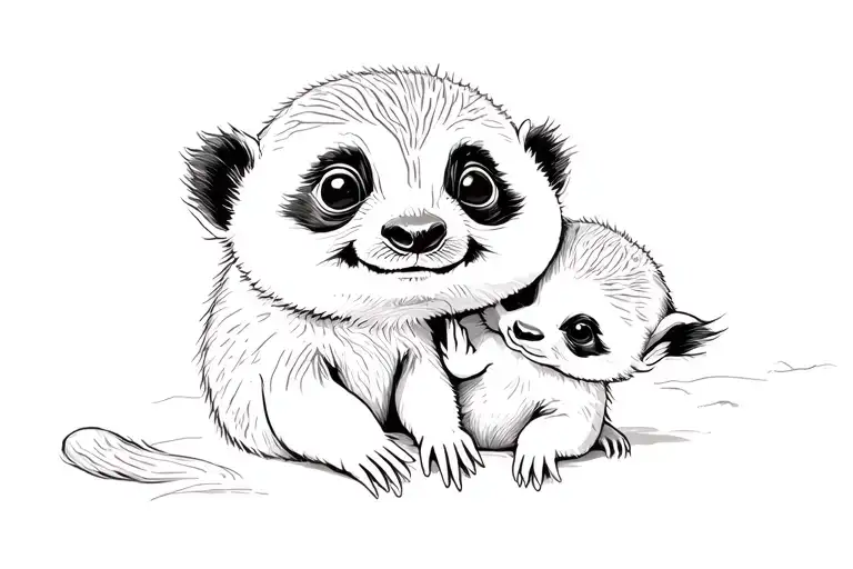 baby meerkat and baby panda tattoo design idea