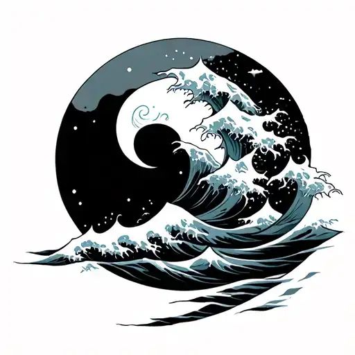 aquarius, leyte, hope, moon, japanese wave tattoo design idea