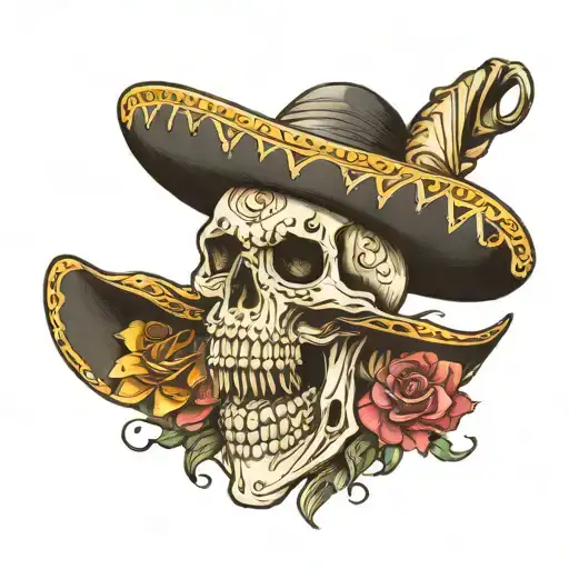 skeleton with sombrero  tattoo design idea