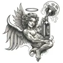 marijuana beer partying angel bad boy smoking bong note says im ok mama tattoo design idea