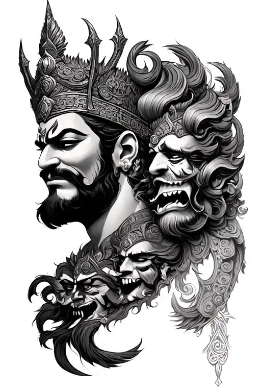 king ravana ten heads tattoo design idea