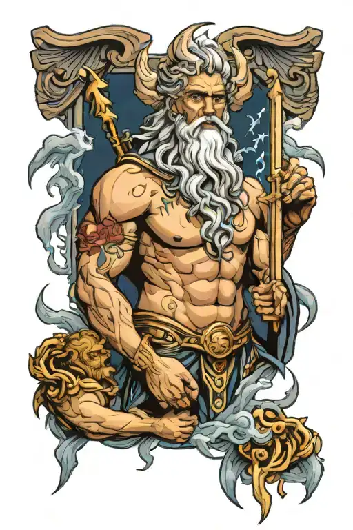 Zeus holding a lightning tattoo design idea