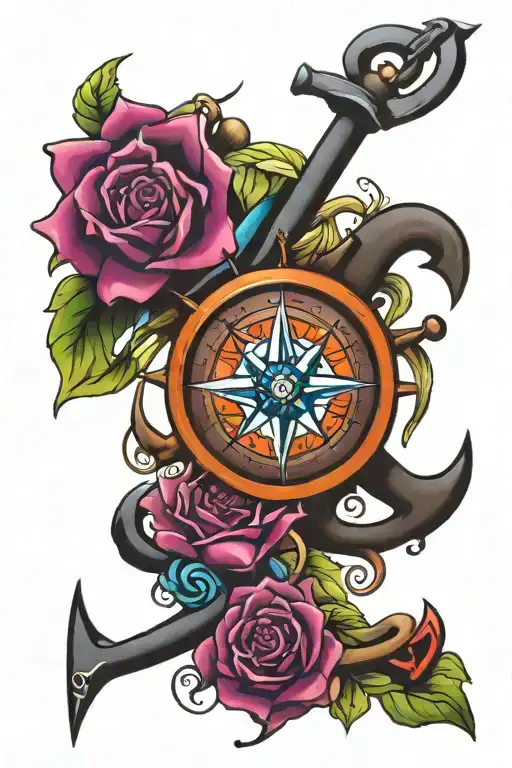 family compass anchor tattoo design idea