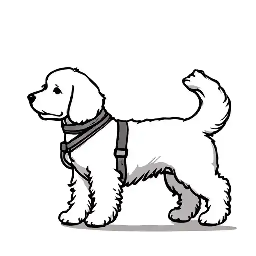white cockapoo with walking wheel harness for back legs tattoo design idea