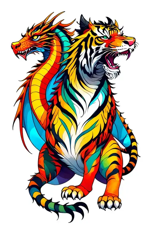 dragons and tiger standing tattoo design idea