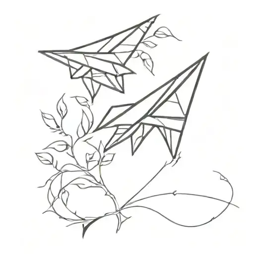 paper plane and vine going tattoo design idea