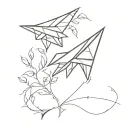 paper plane and vine going tattoo design idea