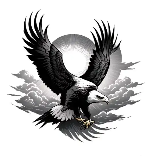 Draw me a tattoo for the outside of my upper arm. Have a sun shining on the top with and eagle flying and clouds in the  tattoo design idea