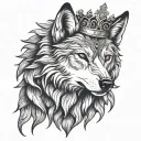 wolf with crown surrounded tattoo design idea