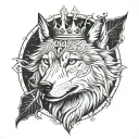 wolf with crown surrounded tattoo design idea