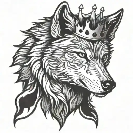 wolf with crown surrounded tattoo design idea