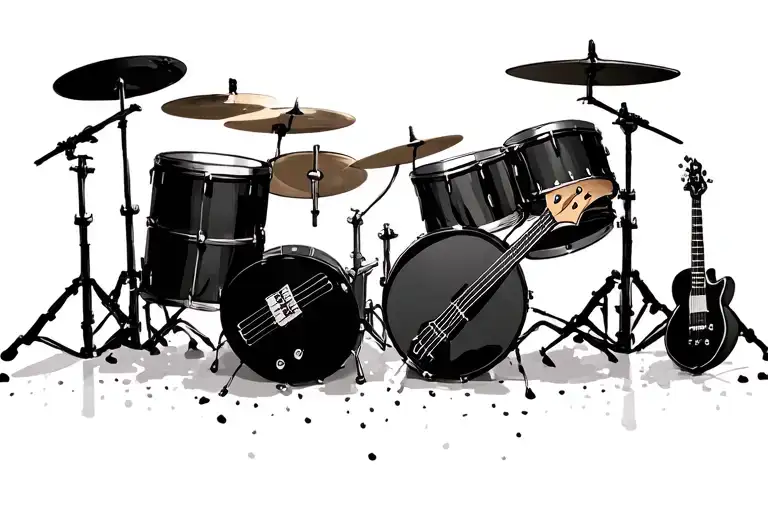 bass guitar and drums mixed together tattoo design idea