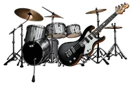 bass guitar and drums mixed together tattoo design idea