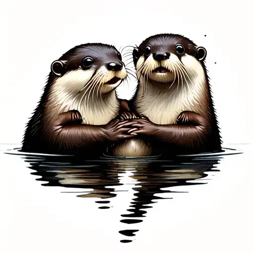 Otters Holding Hands tattoo design idea