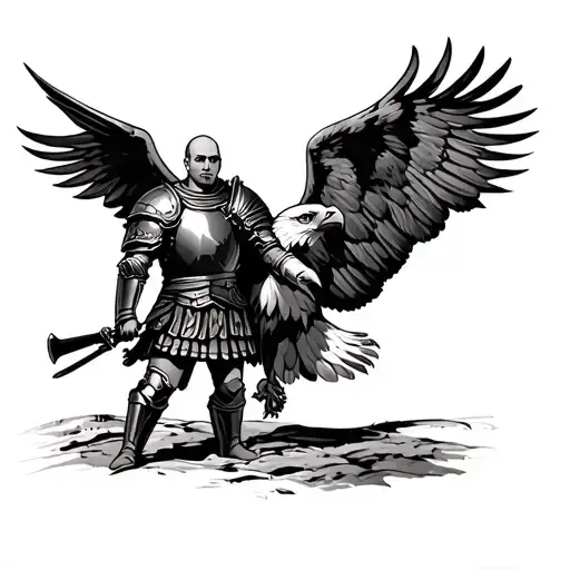 Roman solider in armor and bald eagle tattoo represent Italian and American heritage. tattoo design idea