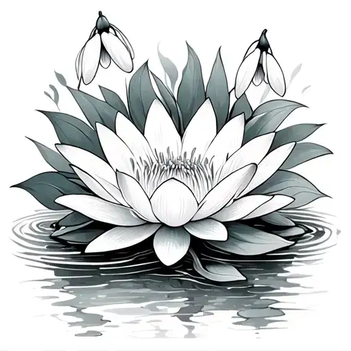 Water lily, snowdrop Boho Linework Design tattoo design idea