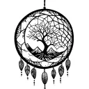 crescent moon dream catcher with tree of life and mountains tattoo design idea