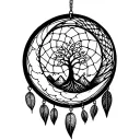 crescent moon dream catcher with tree of life and mountains tattoo design idea