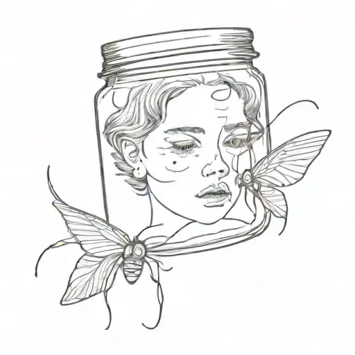 jar of flies with childs face  tattoo design idea
