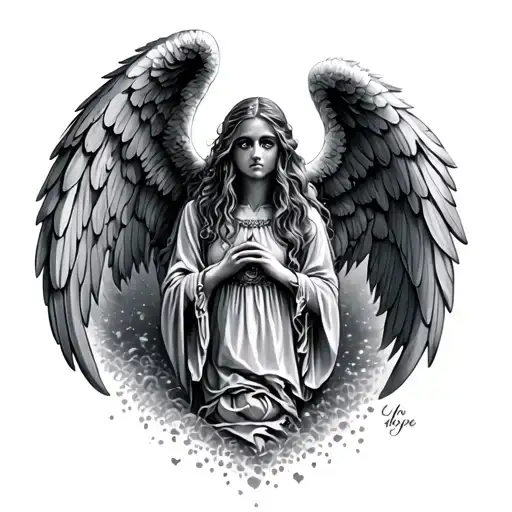 Forest and sad angel with hope tattoo design idea