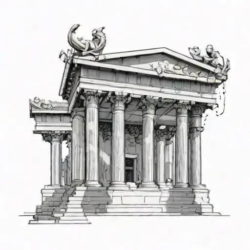 greek architecture building with multiple tattoo design idea