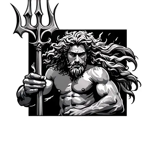 Poseidon holding a trident tattoo design idea
