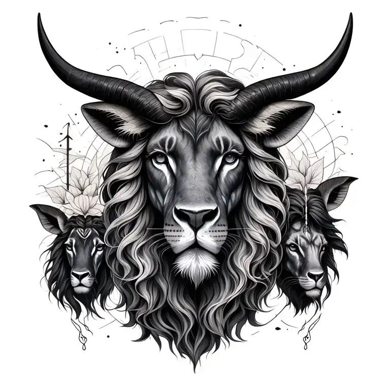 Virgo, Leo, Taurus, and Aquarius zodiac sign tattoo design idea