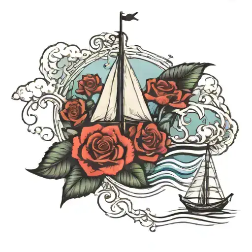 a remembrance tattoo with the name Chandler Bowman R.I.P 4/27/97-6/26/24 with a sail boat and the ocean  tattoo design idea