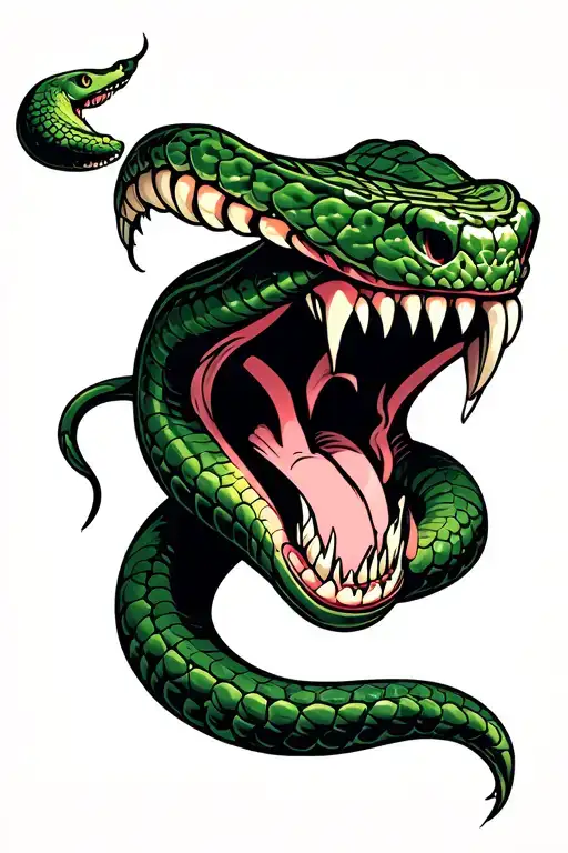 old school snake mouth open tattoo design idea