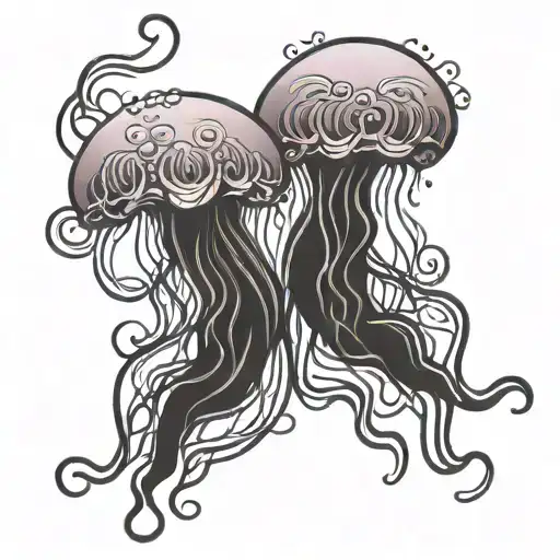 Gemini twin jellyfish mauve stinger tattoo design idea