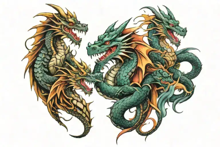 family of 5 dragon wrapped tattoo design idea