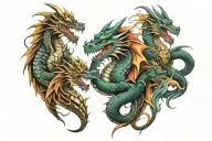 family of 5 dragon wrapped tattoo design idea