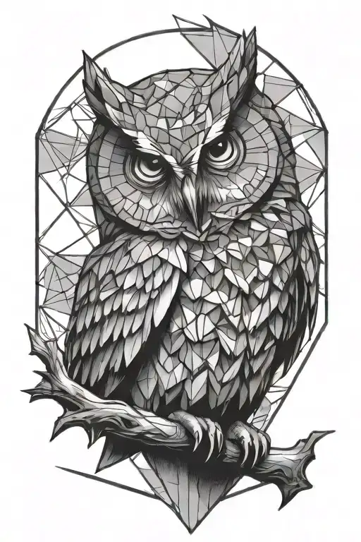 geometric owl perched tattoo design idea