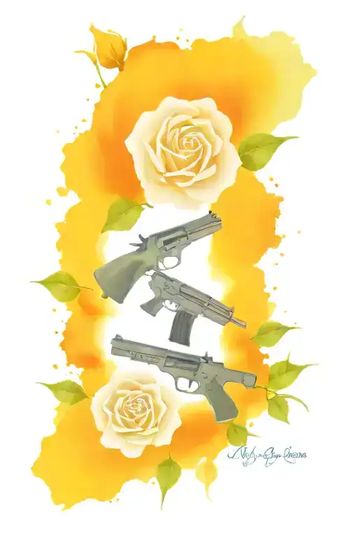 roses and guns tattoo design idea
