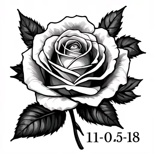 rose with josefina and 11-05-18 in roman numerals  tattoo design idea